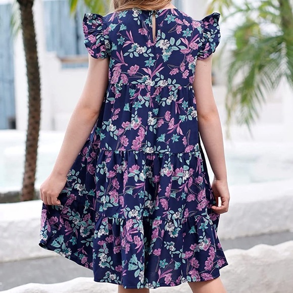 Goryla Girls Floral Print Flutter Sleeve Dress, size 6 - Picture 5 of 8